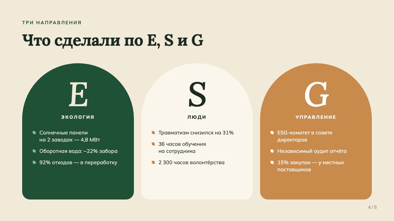 Слайд 4: Что сделали по E, S и G