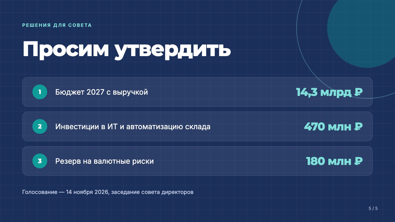 Слайд 5: Просим утвердить